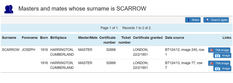 CLIP entry for Scarrow, search of Masters BT124